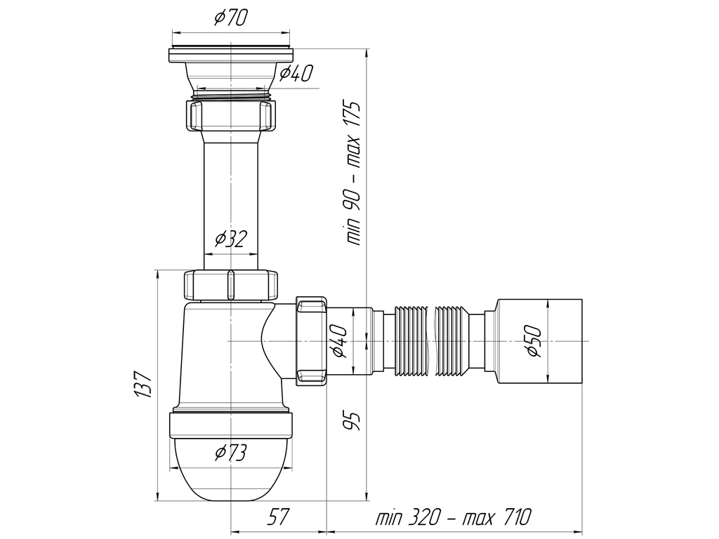 картинка Сифон АНИ  1 1/2" с гофрой 40*50 С0110