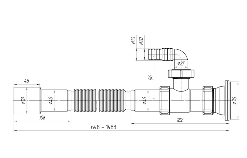 картинка Гофросифон 1 1/2"х40-50 удлинённый с отводом д/стир.машины G