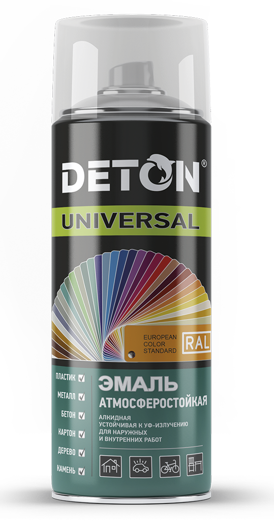 картинка Эмаль аэрозоль ЧЁРНАЯ глянц.9017 520мл DETON Standart