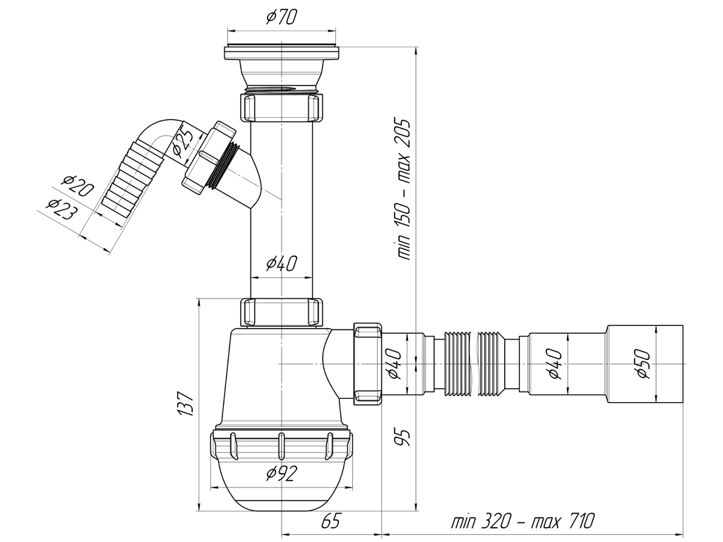 картинка Сифон АНИ 1 1/2"х40 с отв.д/стир.маш.с г.тр. 40х40/50 А1015