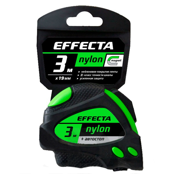 картинка Рулетка 3мх19мм Effecta Nylon,магнит, автостопом, лента нейл