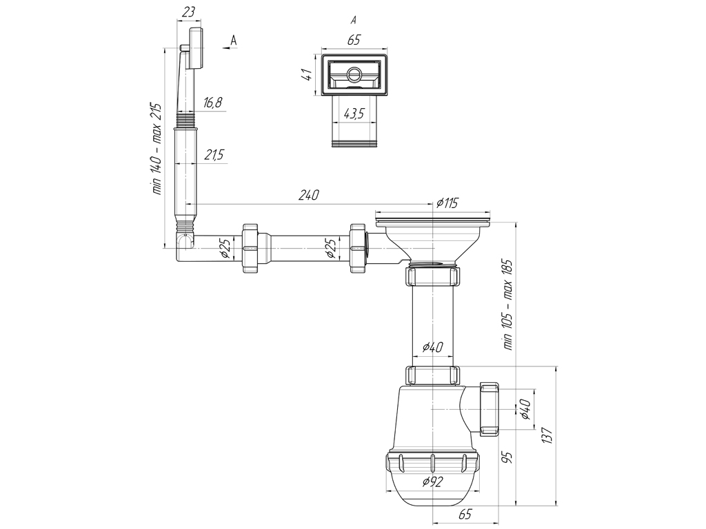 картинка Сифон АНИ Грот 3 1/2"*40 с переливом мойки А0145S