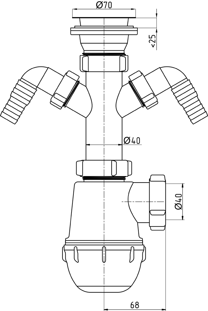 картинка Сифон АНИ Грот 1 1/2"*40 с 2 носиками А1100