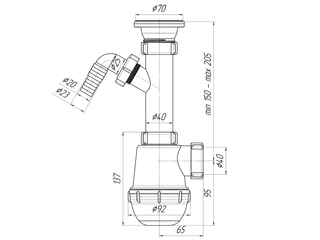 картинка Сифон АНИ Грот 1 1/2"*40 с отводом д/стир. машины А 10 00