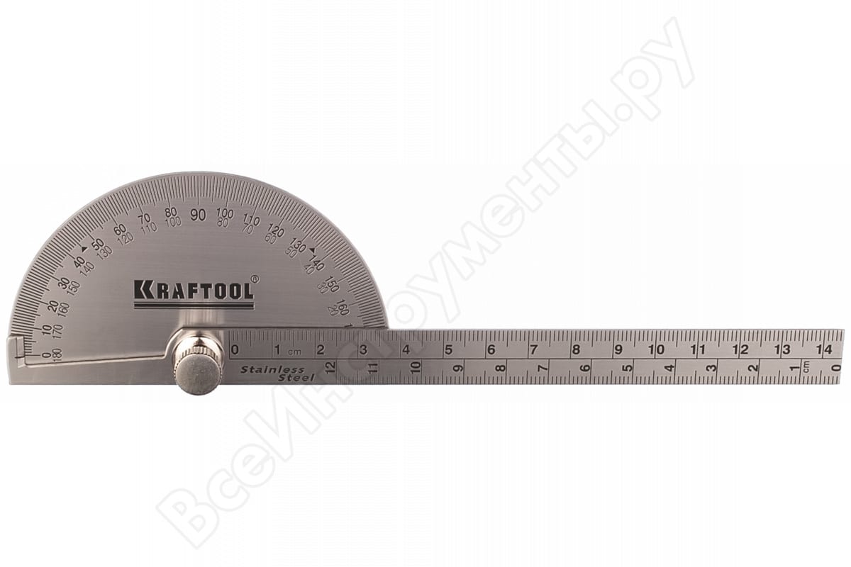 картинка Транспортир KRAFTOOL c линейкой 200мм из нерж.стали 34290
