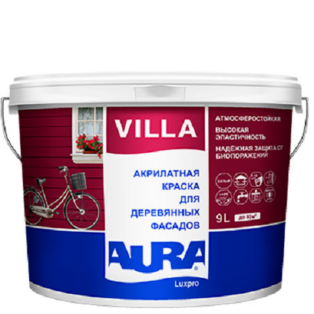 картинка Фасадная краска д/дерева п/мат VILLA 9л AURA Luxpro