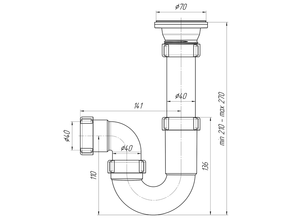 картинка Сифон АНИ Грот 1 1/2"*40 прямоточный D0100