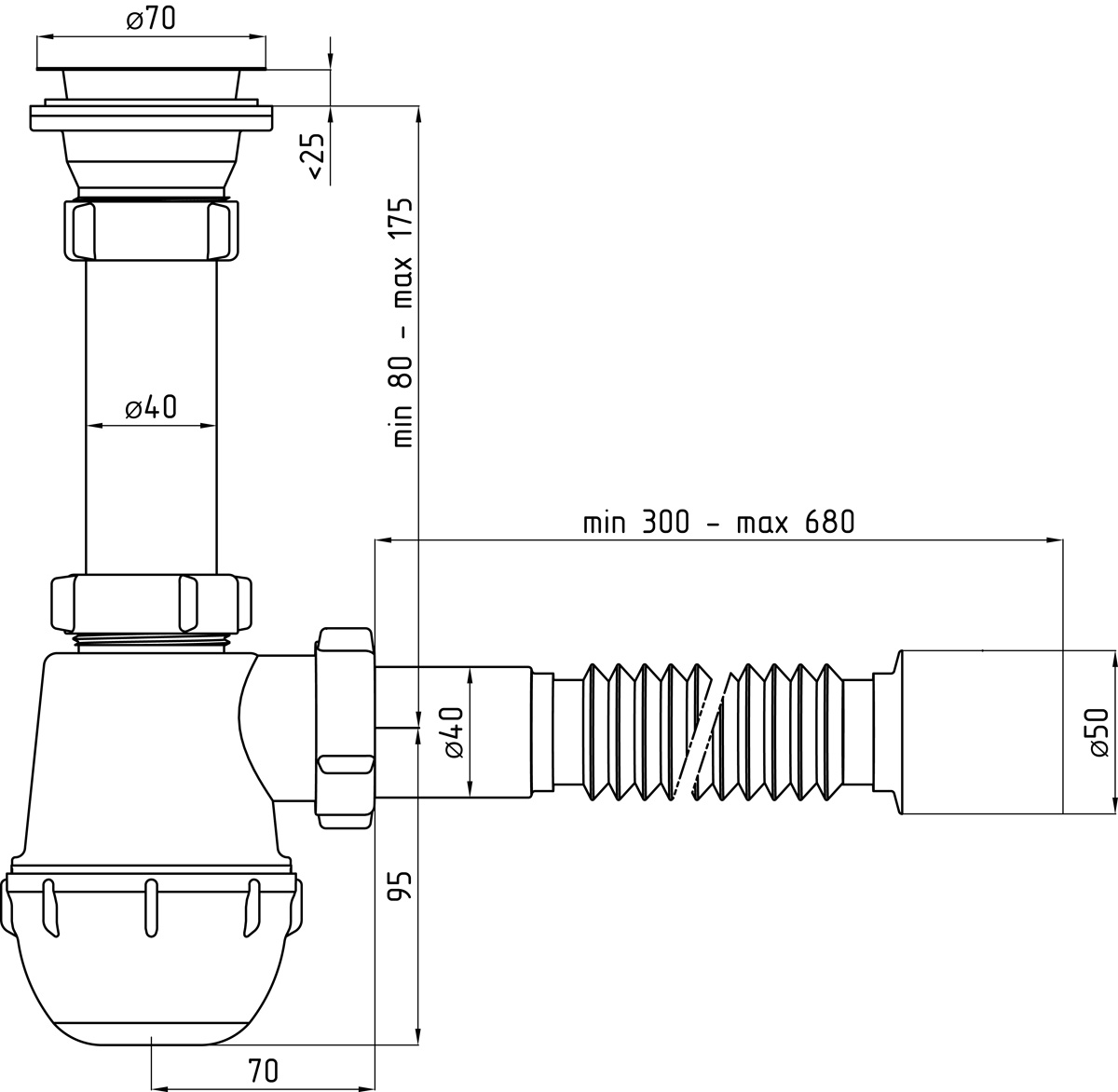 картинка Сифон АНИ Грот 1 1/2"*40 с гибк.трубой 40х40/50 А0115/С0115