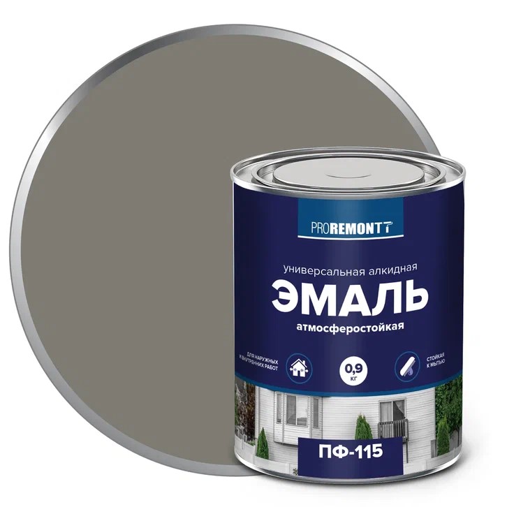 картинка Эмаль универс. PROREMONTT ПФ-115 Серая 0,9кг ЛАКРА
