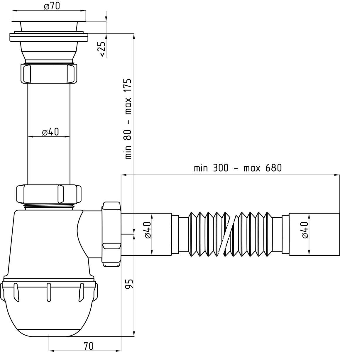 картинка Сифон АНИ Грот 1 1/2"*40 с г.трубой 40х40 А0105/С0105/С0505