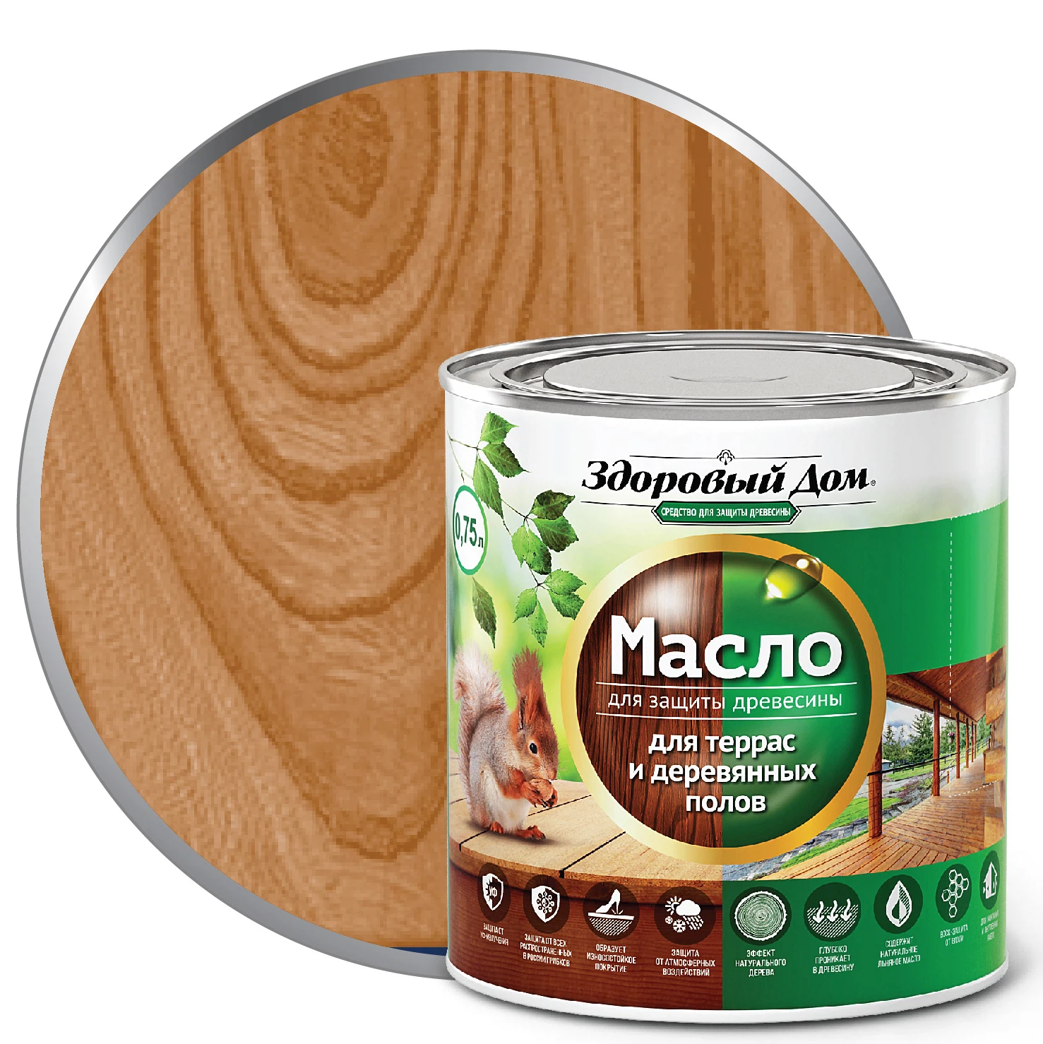 картинка Масло для террас и дерев/полов Тик 0,75л Здоровый Дом