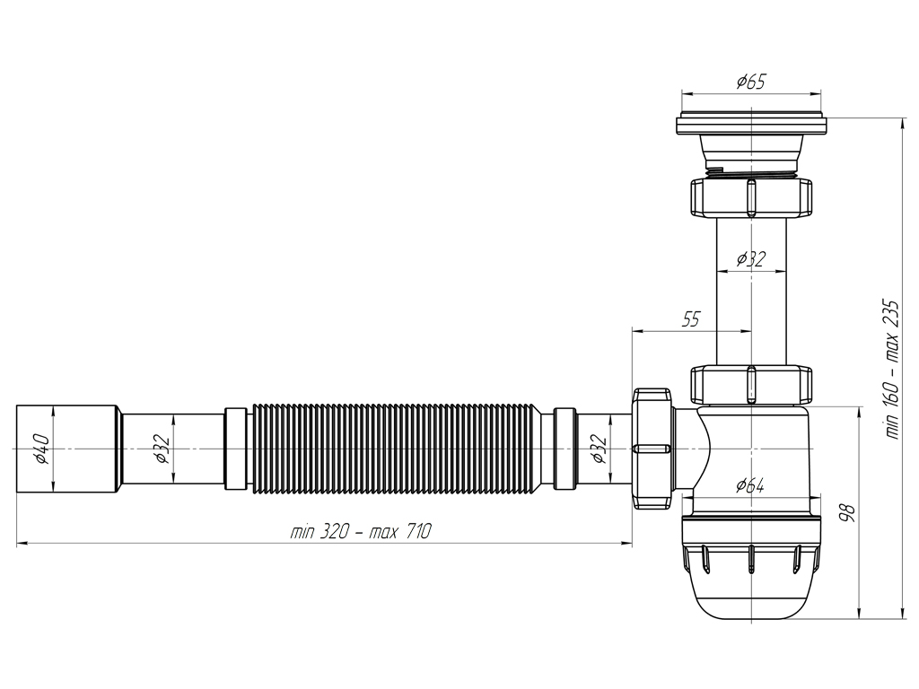 картинка Сифон Ани 1 1/4"х32 "Юнг" с г/трубой 32х32/40 ВМ1015 АНИ Пла