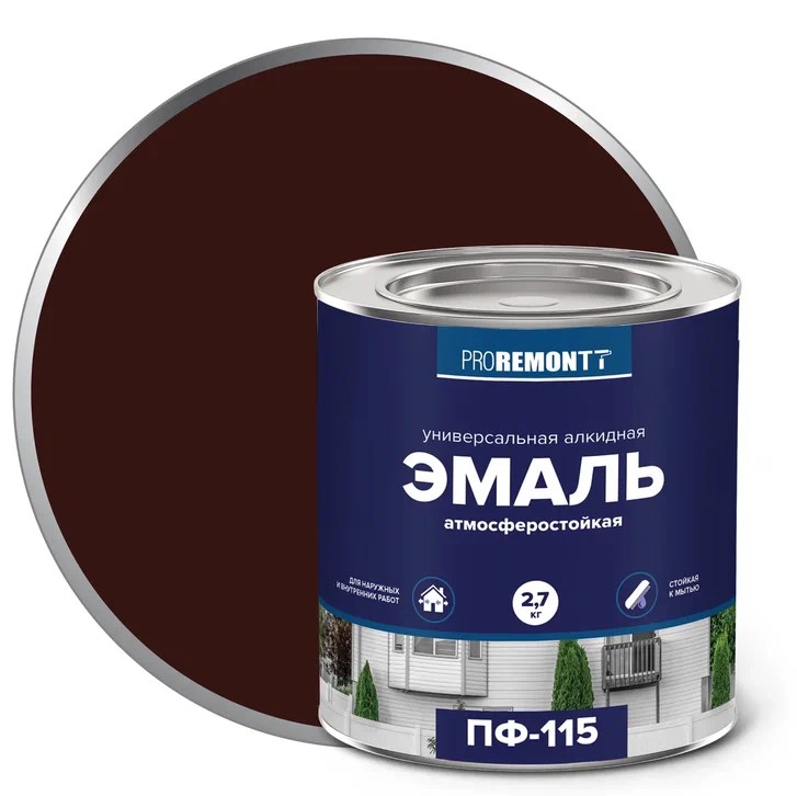 картинка Эмаль универс. PROREMONTT ПФ-115 Шоколадно-коричн. 0,9кг ЛАК