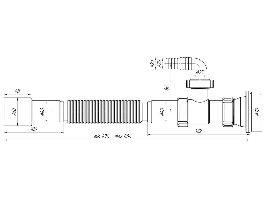 картинка Гофросифон  1 1/2" 40-50 с отводом д/стир.машины G108