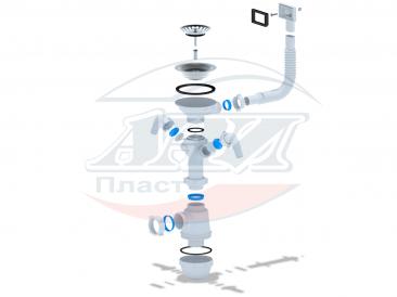 картинка Сифон АНИ Грот 3 1/2"*40 (2 носика+перелив) А0146S