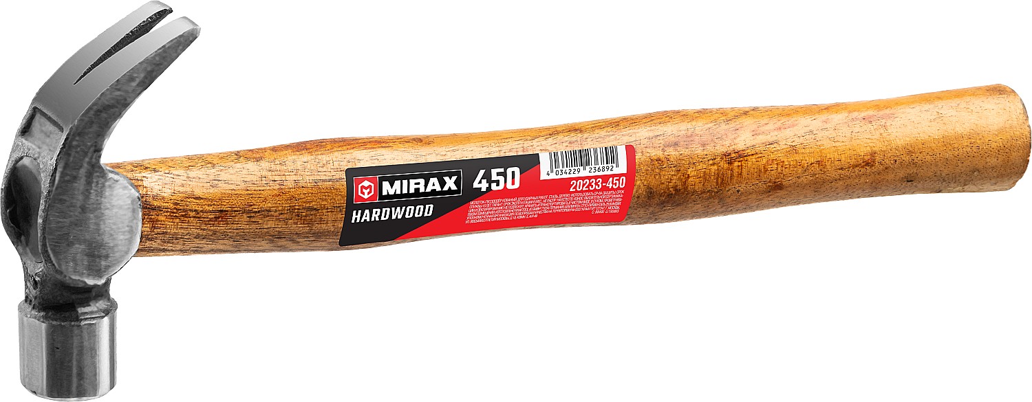 картинка Молоток-гвоздодер 450г с  деревянной рукояткой 20233-450