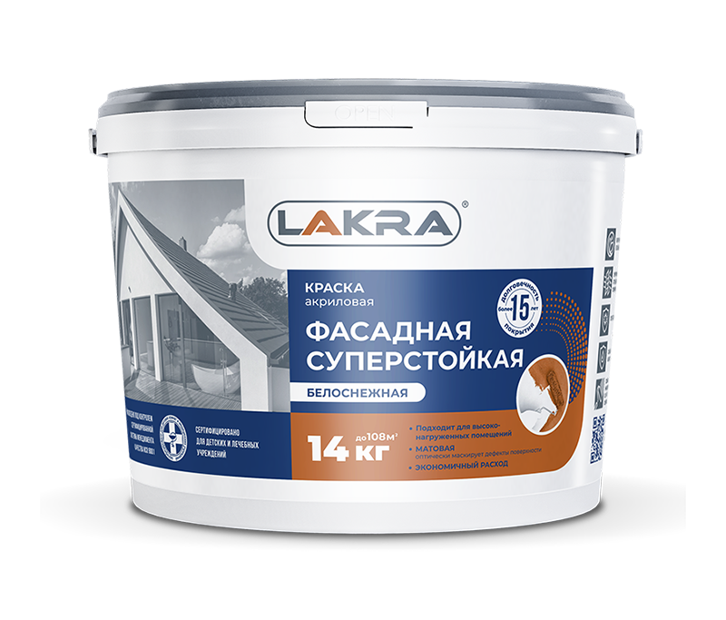 картинка Краска акриловая фасадная с/стойкая белоснежн. 6,5кг ЛАКРА